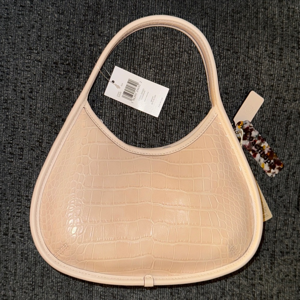 Coach Coachtopia Ergo Bag in Crocodile Embossed Leather Silver/Ivory White NWT